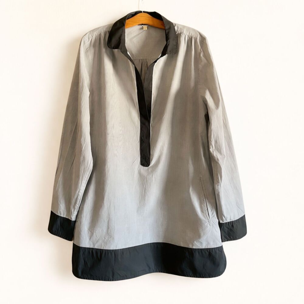 J. Crew Grey & White Pin Striped Tunic Top W/ Pockets